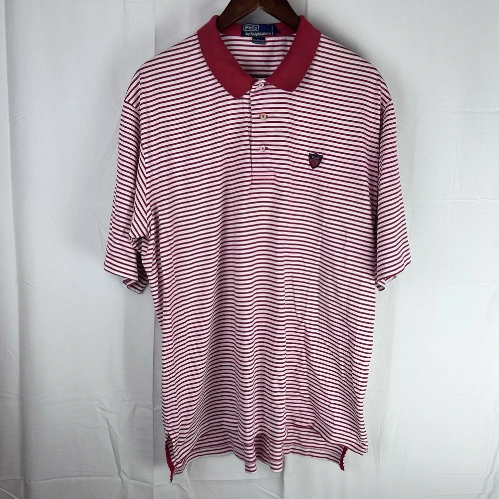 Polo‎ Ralph Lauren Mens XL Striped Polo Red White Southern Hills Golf Club Crest